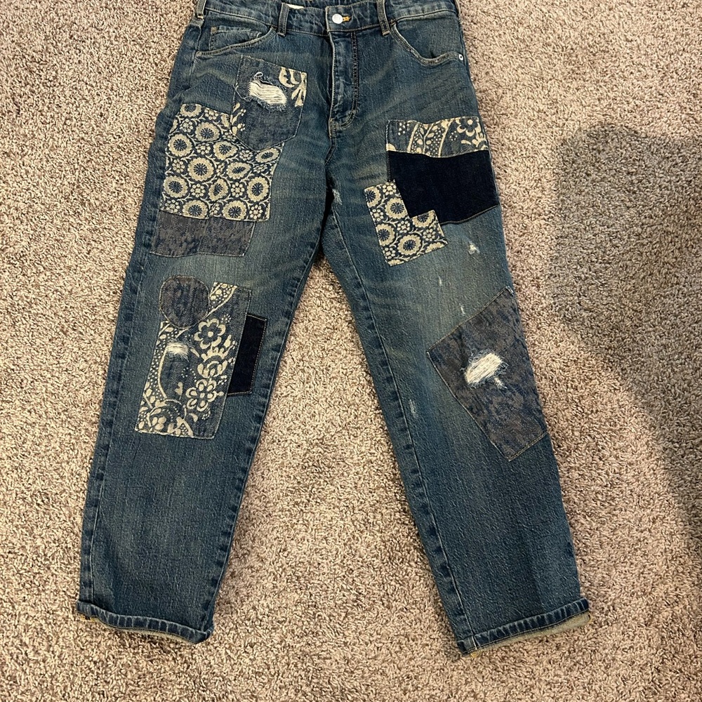 Anthropologie Patchwork Blue Boyfriend Jeans